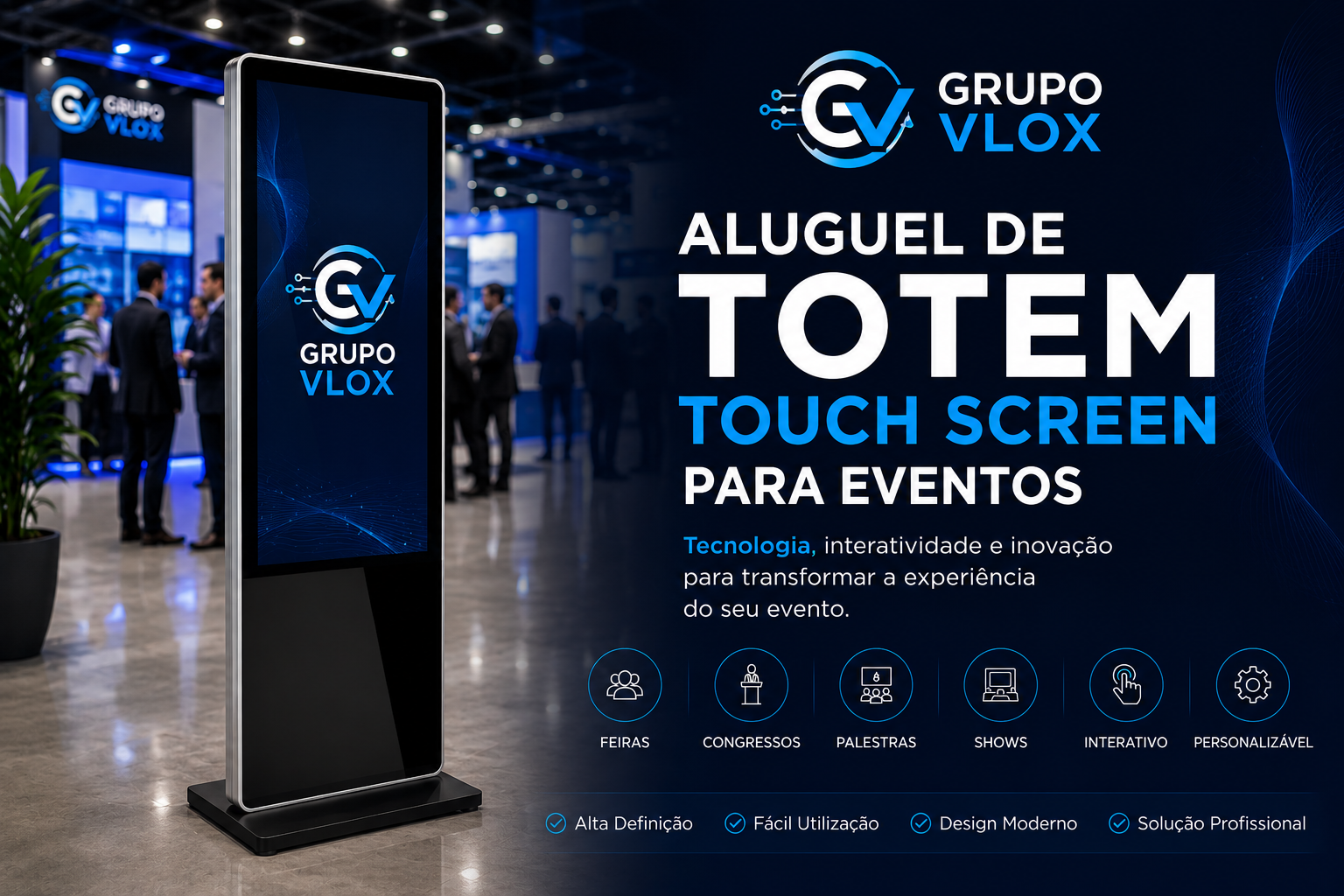 Locação de Holograma 3D, Totem Touch Screen, Painel de LED e TVs para Feiras de Negócios em Sergipe